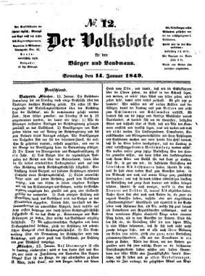 Der Volksbote für den Bürger und Landmann Sonntag 14. Januar 1849