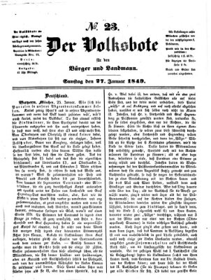 Der Volksbote für den Bürger und Landmann Samstag 27. Januar 1849