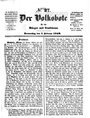 Der Volksbote für den Bürger und Landmann Donnerstag 1. Februar 1849