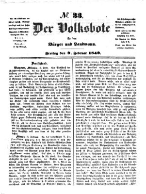 Der Volksbote für den Bürger und Landmann Freitag 9. Februar 1849