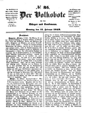 Der Volksbote für den Bürger und Landmann Sonntag 11. Februar 1849