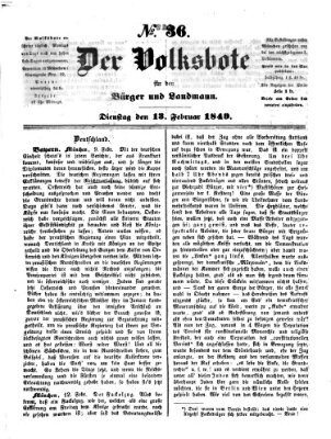 Der Volksbote für den Bürger und Landmann Dienstag 13. Februar 1849