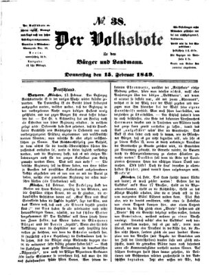 Der Volksbote für den Bürger und Landmann Donnerstag 15. Februar 1849