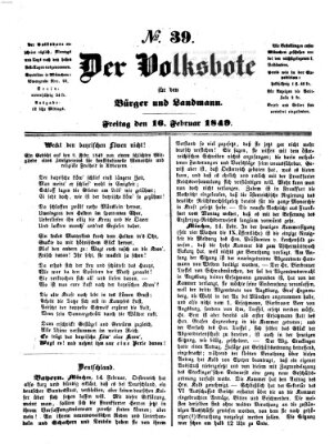 Der Volksbote für den Bürger und Landmann Freitag 16. Februar 1849