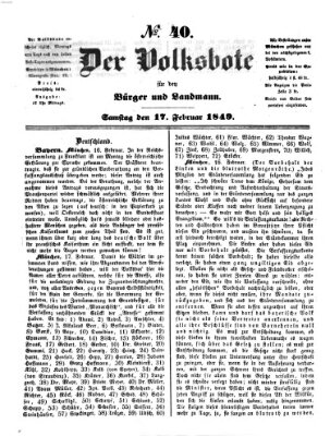 Der Volksbote für den Bürger und Landmann Samstag 17. Februar 1849