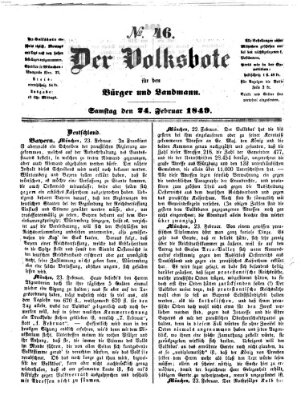 Der Volksbote für den Bürger und Landmann Samstag 24. Februar 1849