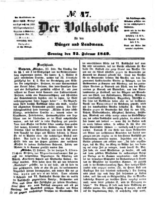 Der Volksbote für den Bürger und Landmann Sonntag 25. Februar 1849