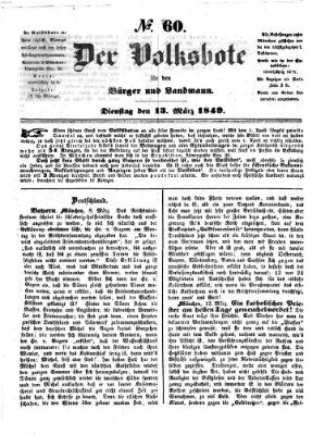 Der Volksbote für den Bürger und Landmann Dienstag 13. März 1849