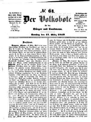 Der Volksbote für den Bürger und Landmann Samstag 17. März 1849