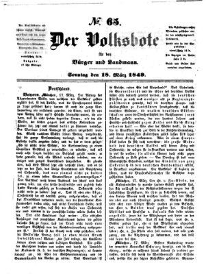 Der Volksbote für den Bürger und Landmann Sonntag 18. März 1849