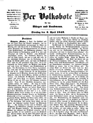 Der Volksbote für den Bürger und Landmann Dienstag 3. April 1849