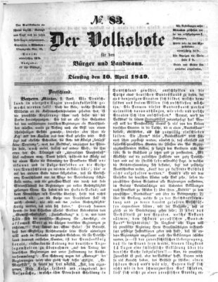 Der Volksbote für den Bürger und Landmann Dienstag 10. April 1849