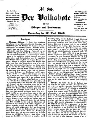 Der Volksbote für den Bürger und Landmann Donnerstag 12. April 1849