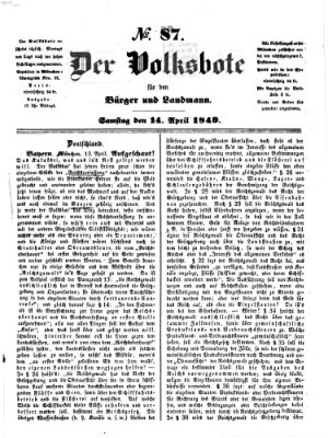 Der Volksbote für den Bürger und Landmann Samstag 14. April 1849