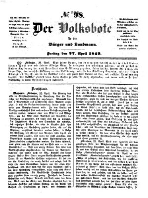 Der Volksbote für den Bürger und Landmann Freitag 27. April 1849