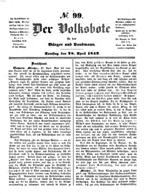 Der Volksbote für den Bürger und Landmann Samstag 28. April 1849