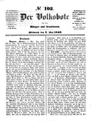 Der Volksbote für den Bürger und Landmann Mittwoch 2. Mai 1849