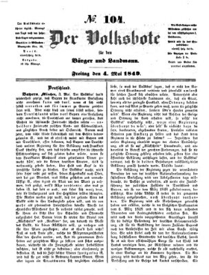 Der Volksbote für den Bürger und Landmann Freitag 4. Mai 1849