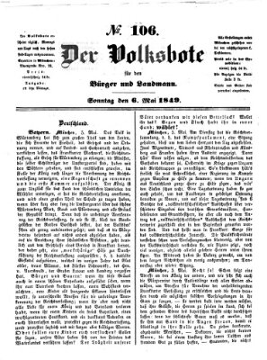 Der Volksbote für den Bürger und Landmann Sonntag 6. Mai 1849