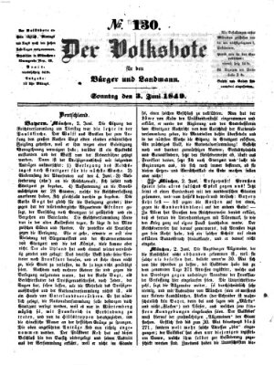 Der Volksbote für den Bürger und Landmann Sonntag 3. Juni 1849