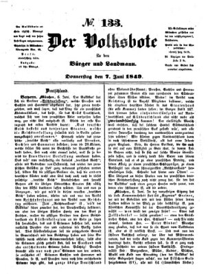 Der Volksbote für den Bürger und Landmann Donnerstag 7. Juni 1849