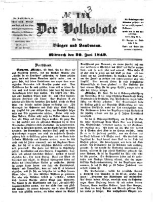 Der Volksbote für den Bürger und Landmann Mittwoch 20. Juni 1849