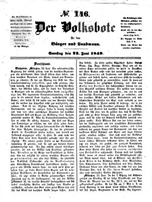 Der Volksbote für den Bürger und Landmann Samstag 23. Juni 1849