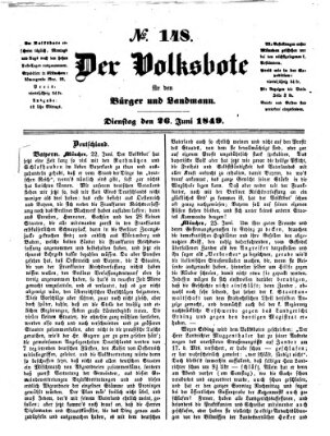 Der Volksbote für den Bürger und Landmann Dienstag 26. Juni 1849