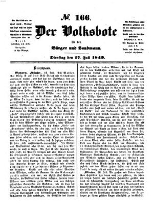 Der Volksbote für den Bürger und Landmann Dienstag 17. Juli 1849