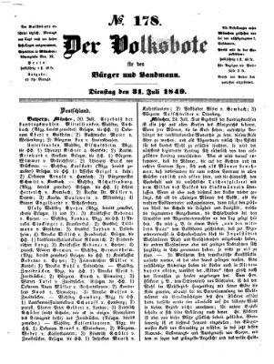 Der Volksbote für den Bürger und Landmann Dienstag 31. Juli 1849