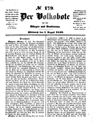 Der Volksbote für den Bürger und Landmann Mittwoch 1. August 1849