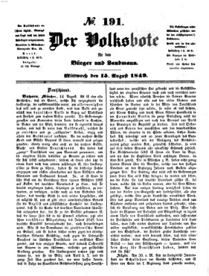 Der Volksbote für den Bürger und Landmann Mittwoch 15. August 1849