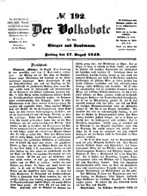 Der Volksbote für den Bürger und Landmann Freitag 17. August 1849