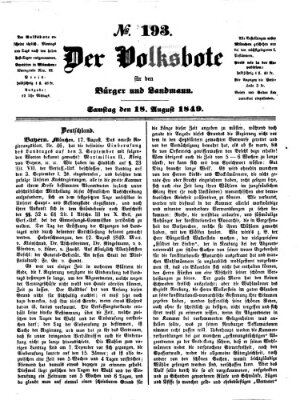 Der Volksbote für den Bürger und Landmann Samstag 18. August 1849