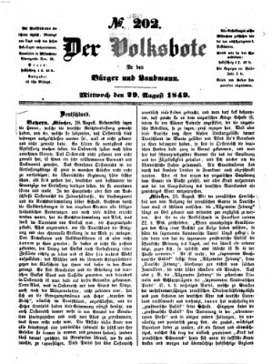 Der Volksbote für den Bürger und Landmann Mittwoch 29. August 1849