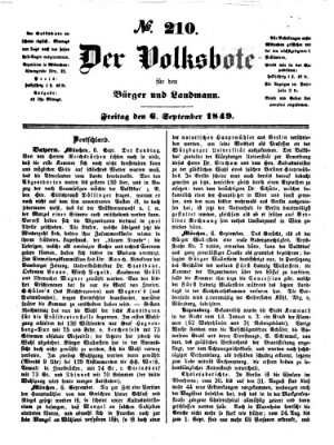 Der Volksbote für den Bürger und Landmann Freitag 7. September 1849