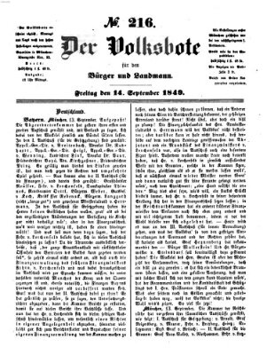 Der Volksbote für den Bürger und Landmann Freitag 14. September 1849