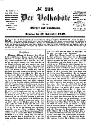 Der Volksbote für den Bürger und Landmann Sonntag 16. September 1849