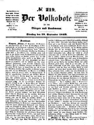 Der Volksbote für den Bürger und Landmann Dienstag 18. September 1849