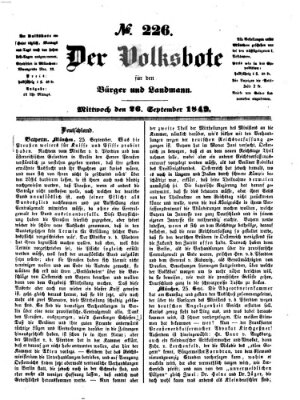 Der Volksbote für den Bürger und Landmann Mittwoch 26. September 1849