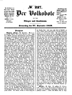 Der Volksbote für den Bürger und Landmann Donnerstag 27. September 1849