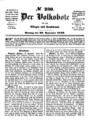 Der Volksbote für den Bürger und Landmann Sonntag 30. September 1849