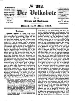 Der Volksbote für den Bürger und Landmann Mittwoch 3. Oktober 1849