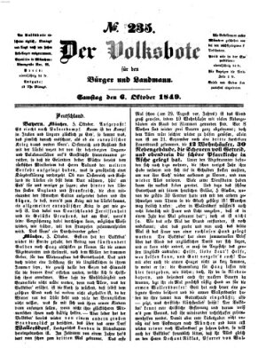 Der Volksbote für den Bürger und Landmann Samstag 6. Oktober 1849