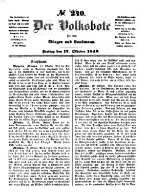 Der Volksbote für den Bürger und Landmann Freitag 12. Oktober 1849