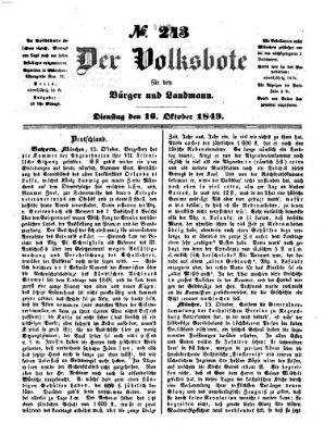 Der Volksbote für den Bürger und Landmann Dienstag 16. Oktober 1849