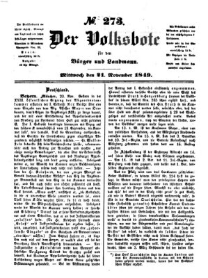 Der Volksbote für den Bürger und Landmann Mittwoch 21. November 1849