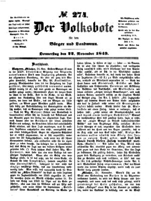 Der Volksbote für den Bürger und Landmann Donnerstag 22. November 1849