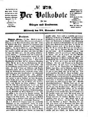 Der Volksbote für den Bürger und Landmann Mittwoch 28. November 1849