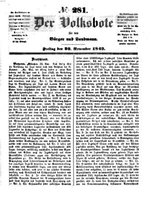 Der Volksbote für den Bürger und Landmann Freitag 30. November 1849